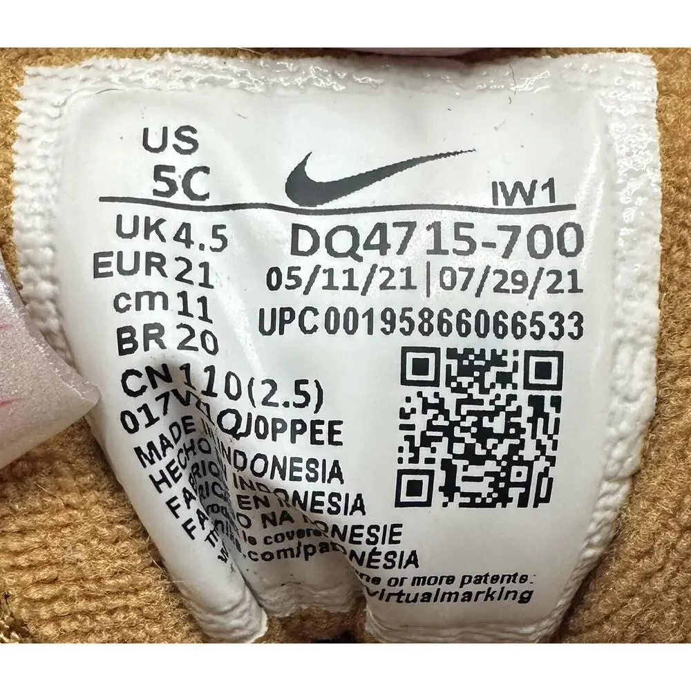 Nike‎ Air More Uptempo (TD) 'Wheat' Kids' Shoes Sneakers DQ4715-700 Size 5 C